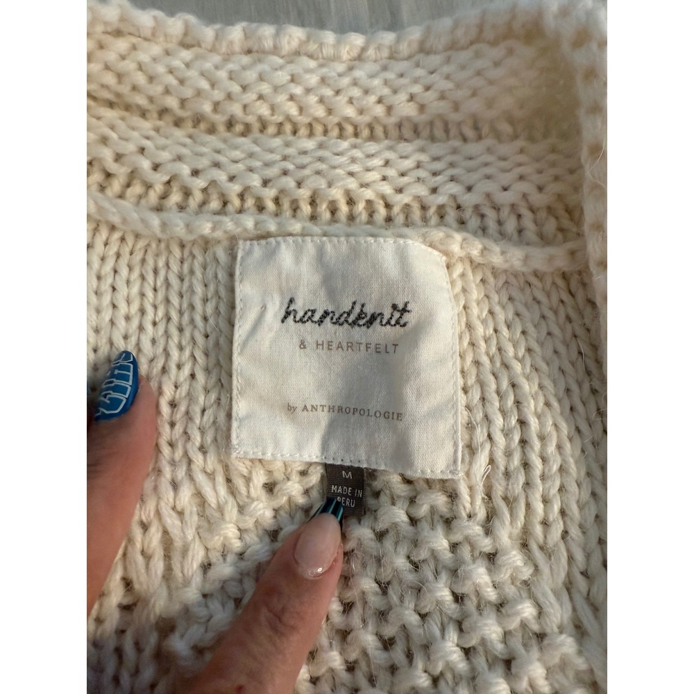 Anthropologie Handknit Alpaca Blend Cable‎ Knit Short Sleeve Sweater Tunic M - Picture 4 of 8